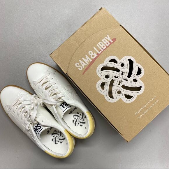 Sam & Libby Sneaker Lace Up Shoe White Tan Flat Comfort Womens Size 8 NIB NEW - Picture 7 of 9